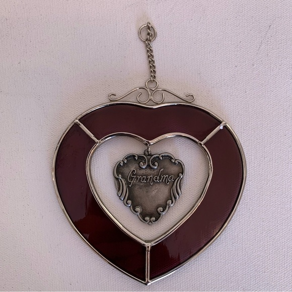 4" Stained Glass Heart with Floating Center GRANDMA Sun Catcher VintagSuncatcher - Picture 4 of 6